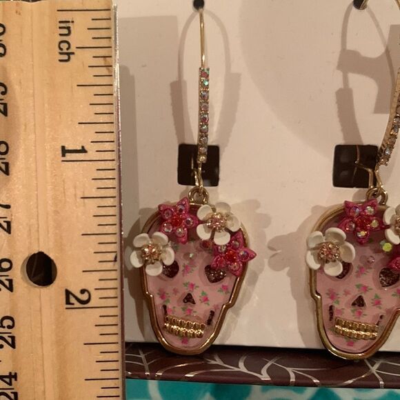 Betsey Johnson Sugar Skull Jeweled Pierced Earrings - Picture 5 of 7